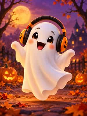 Halloween ghost with headphones