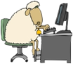 Graphic - Sheep Using A Computer