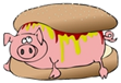 Graphic - Piggy Covered In Mustard And Ketchup Resting Inside A Hamburger Bun